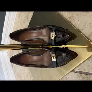 Cole Haan Stylish Leopard Pointed Toe Heels with Decorative Buckle